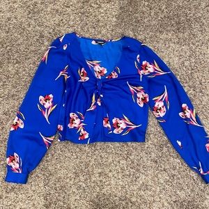 Express size medium blue floral long sleeve top